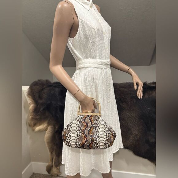 Unique Design! Genuine Cowhide Snake Skin Embossed Top Handle Bag/Crossbody - Picture 3 of 13